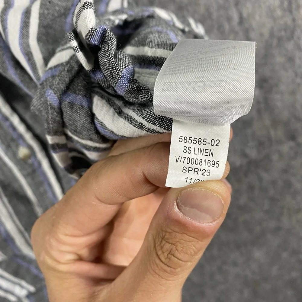 Banana Republic Linen Shirt Men's XL Slim‎ Striped Short Sleeve Gray Blue Summer